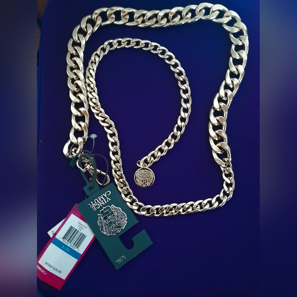 Vince Camuto Gold Belt Pursechain L/XL 47" Long NWT Only One On Internet
